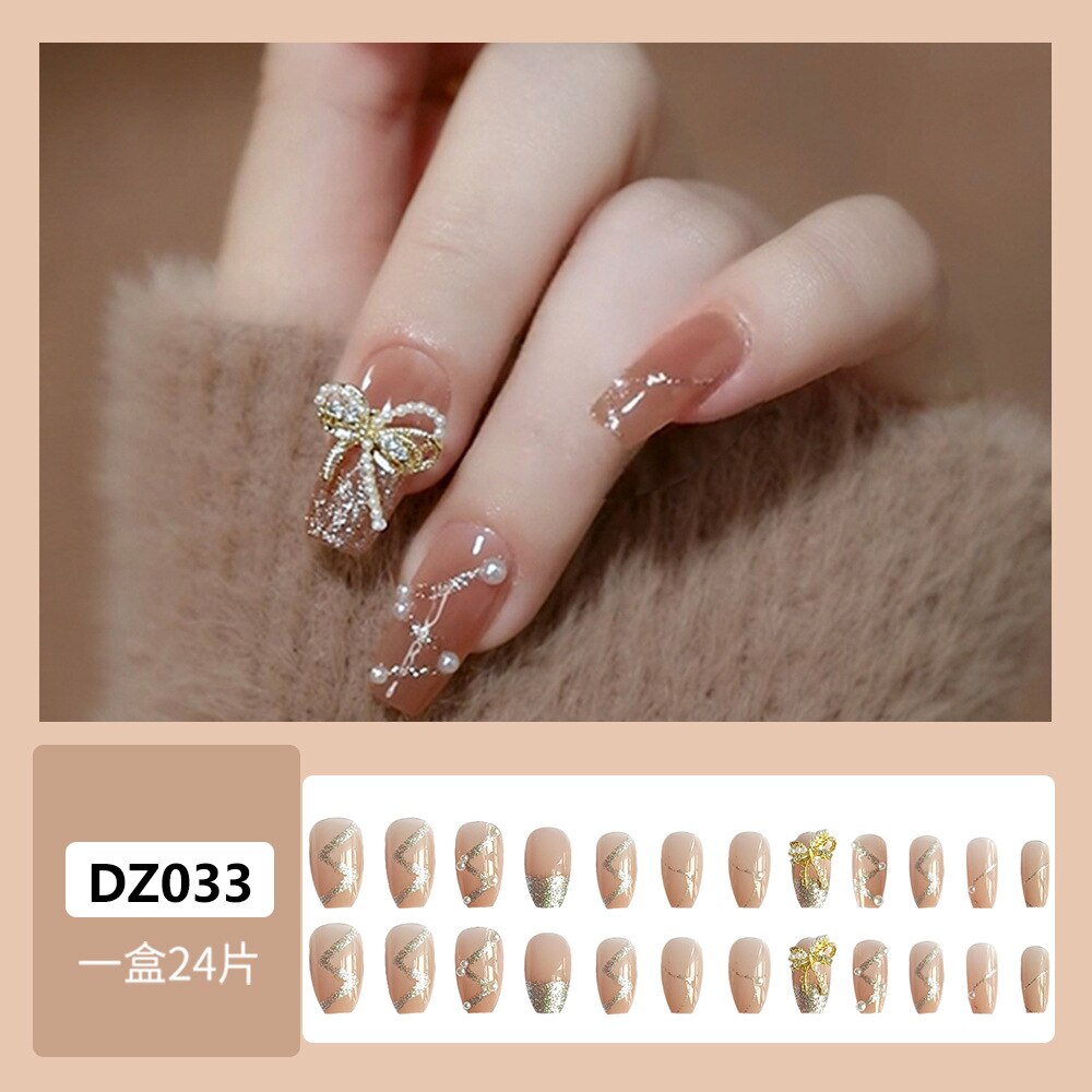 24pcs 2024 Ballet False Nail Full Cover Fake Nail Butterfly Love Nails Tip French Coffin Nails Press on Nails