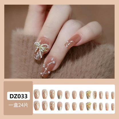 24pcs 2024 Ballet False Nail Full Cover Fake Nail Butterfly Love Nails Tip French Coffin Nails Press on Nails