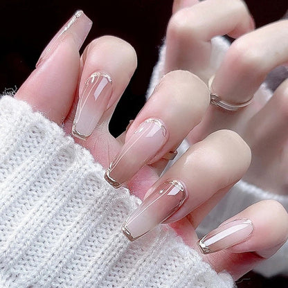 24pcs 2024 Ballet False Nail Full Cover Fake Nail Butterfly Love Nails Tip French Coffin Nails Press on Nails