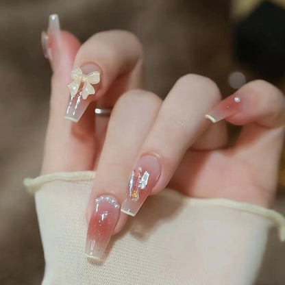 24pcs 2024 Ballet False Nail Full Cover Fake Nail Butterfly Love Nails Tip French Coffin Nails Press on Nails