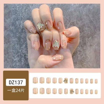 24pcs 2024 Ballet False Nail Full Cover Fake Nail Butterfly Love Nails Tip French Coffin Nails Press on Nails