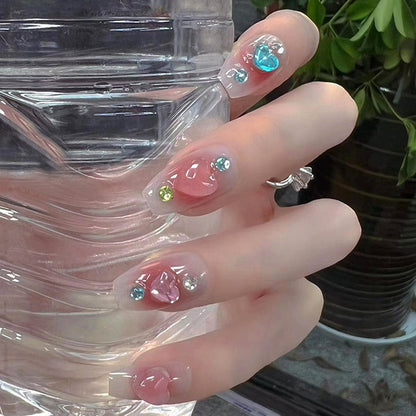 24pcs 2024 Ballet False Nail Full Cover Fake Nail Butterfly Love Nails Tip French Coffin Nails Press on Nails