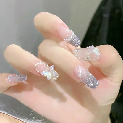 24pcs 2024 Ballet False Nail Full Cover Fake Nail Butterfly Love Nails Tip French Coffin Nails Press on Nails