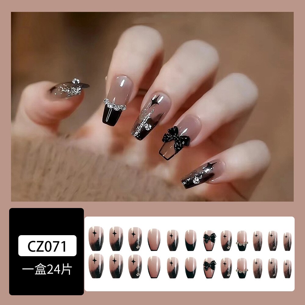 24pcs 2024 Ballet False Nail Full Cover Fake Nail Butterfly Love Nails Tip French Coffin Nails Press on Nails