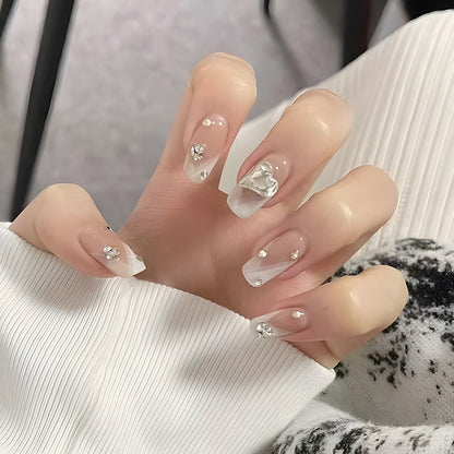 24pcs 2024 Ballet False Nail Full Cover Fake Nail Butterfly Love Nails Tip French Coffin Nails Press on Nails