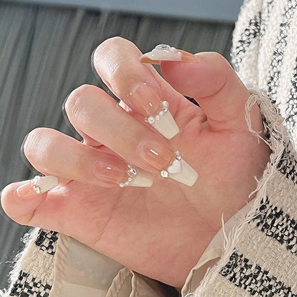 24pcs 2024 Ballet False Nail Full Cover Fake Nail Butterfly Love Nails Tip French Coffin Nails Press on Nails