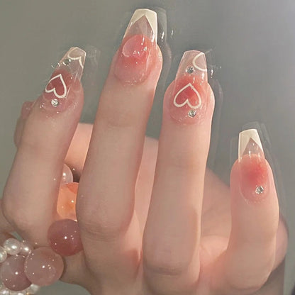 24pcs 2024 Ballet False Nail Full Cover Fake Nail Butterfly Love Nails Tip French Coffin Nails Press on Nails