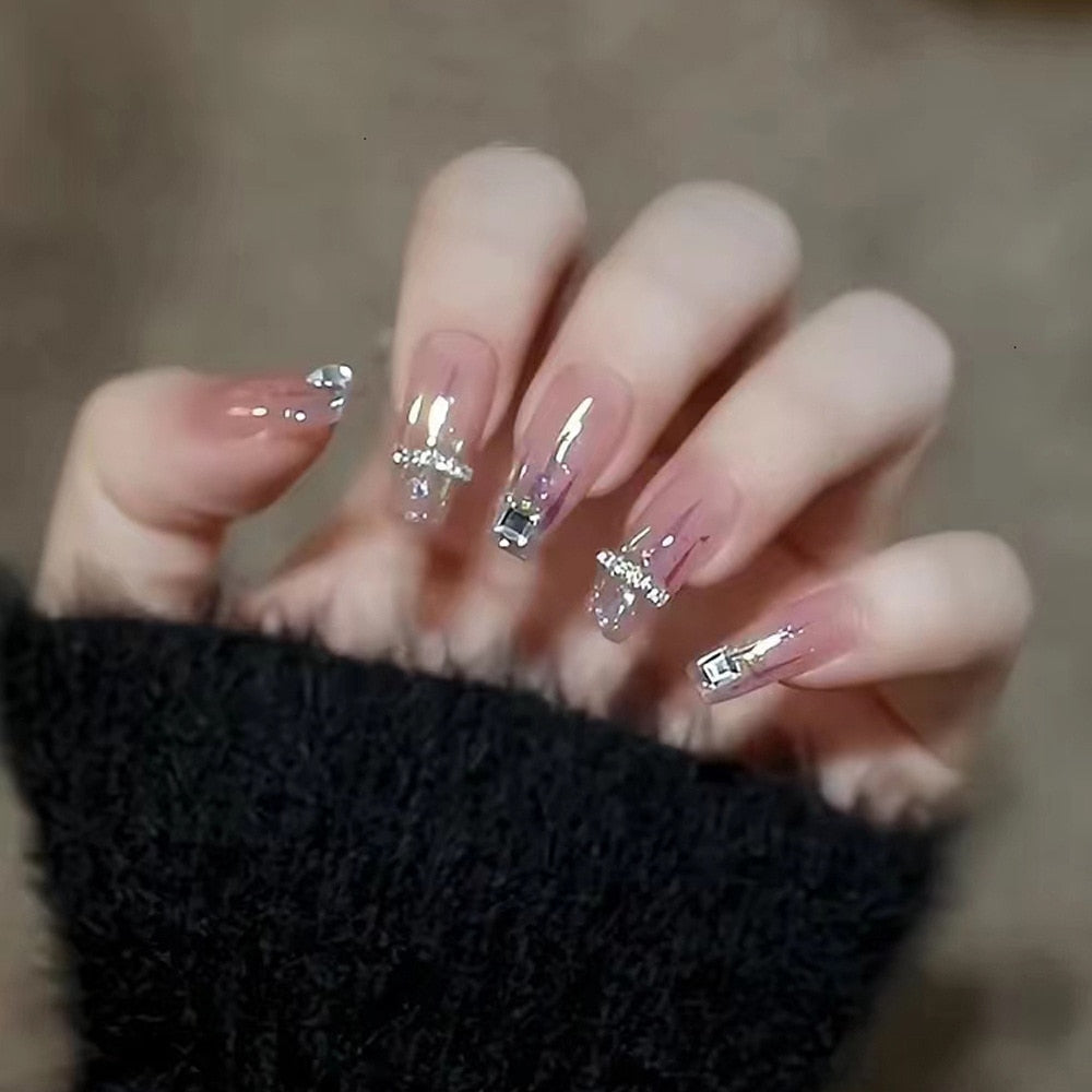 24pcs 2024 Ballet False Nail Full Cover Fake Nail Butterfly Love Nails Tip French Coffin Nails Press on Nails