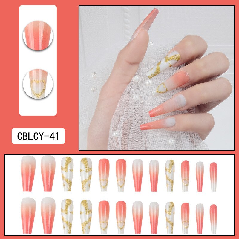 24pcs/Box Charming Pink Flame Short Ballet Wearable Fake Nails press on Square Head Full Cover Detachable Finished Fingernails