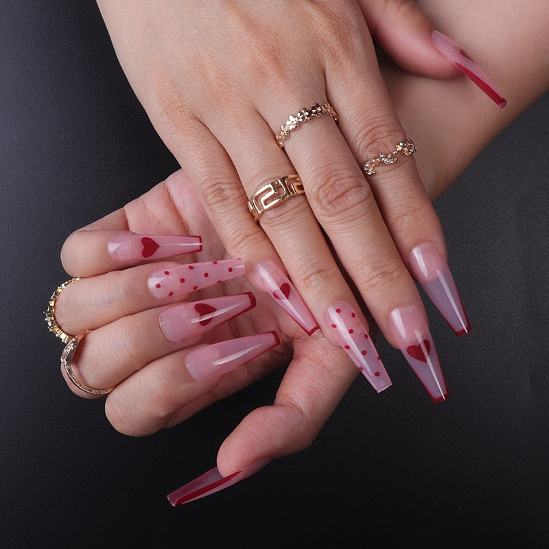 24pcs/Box Charming Pink Flame Short Ballet Wearable Fake Nails press on Square Head Full Cover Detachable Finished Fingernails