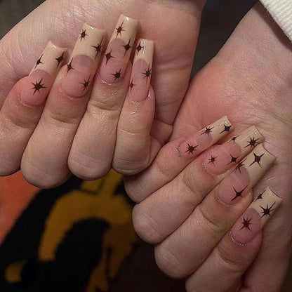 24pcs/Box Long T Handmade Valentine's Day French Flame Wave Love With Diamond False Nail Enhancement Waterproof Gel Fake Nails
