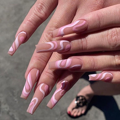 24pcs Checkerboard False Nails Wearable Fake Nails Long Coffin Full Cover Press On Square Head Manicure New French Manicuree