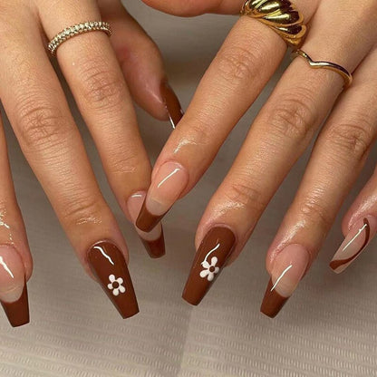 24pcs Checkerboard False Nails Wearable Fake Nails Long Coffin Full Cover Press On Square Head Manicure New French Manicuree
