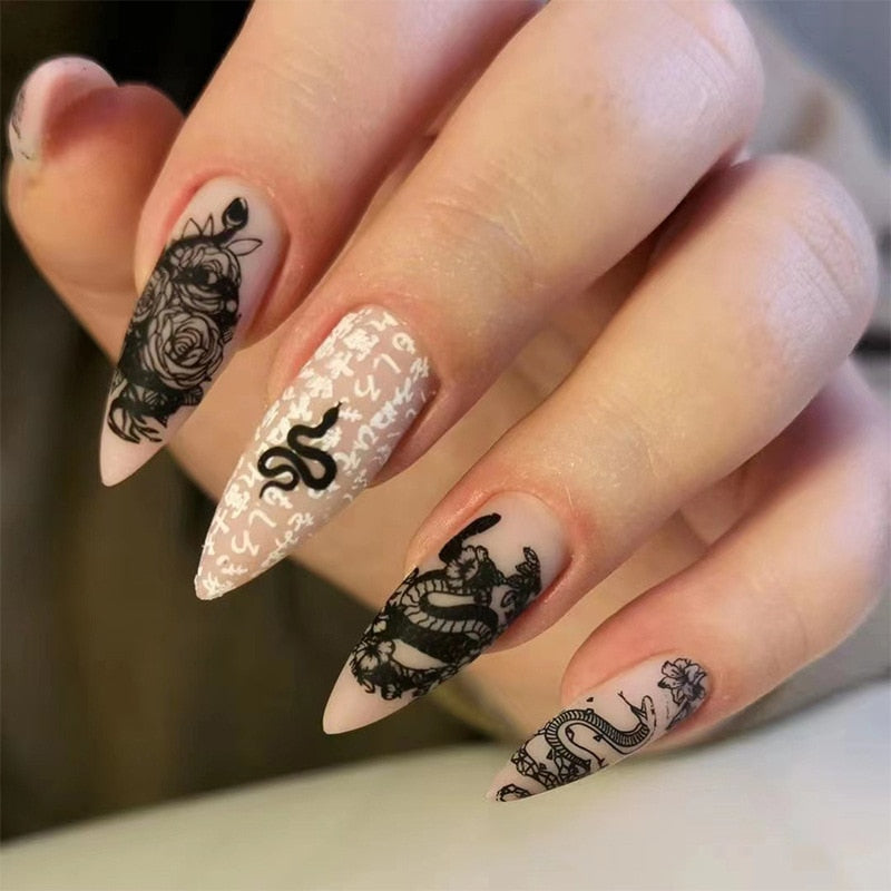 24pcs Checkerboard False Nails Wearable Fake Nails Long Coffin Full Cover Press On Square Head Manicure New French Manicuree