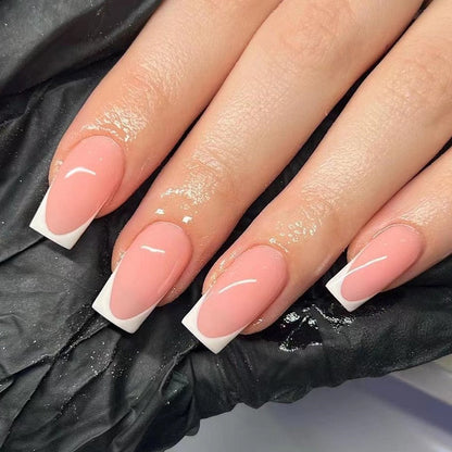 24pcs Checkerboard False Nails Wearable Fake Nails Long Coffin Full Cover Press On Square Head Manicure New French Manicuree