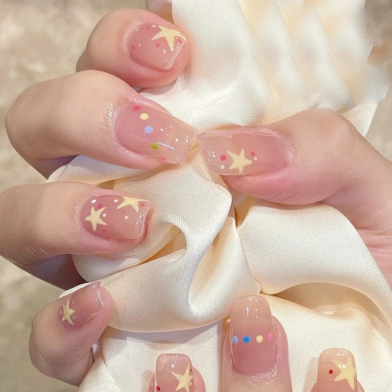 24pcs Checkerboard False Nails Wearable Fake Nails Long Coffin Full Cover Press On Square Head Manicure New French Manicuree