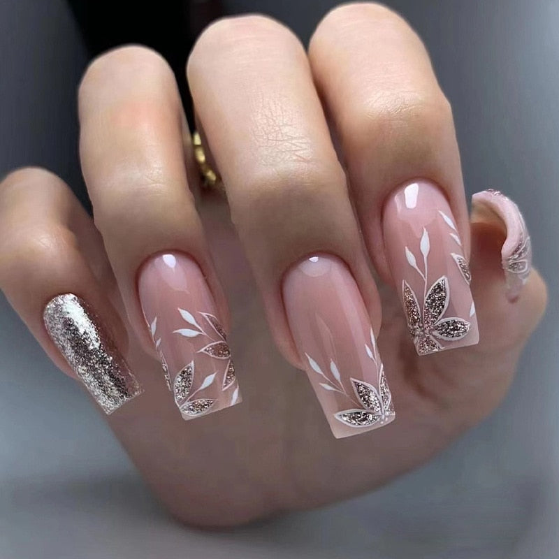 24pcs Checkerboard False Nails Wearable Fake Nails Long Coffin Full Cover Press On Square Head Manicure New French Manicuree