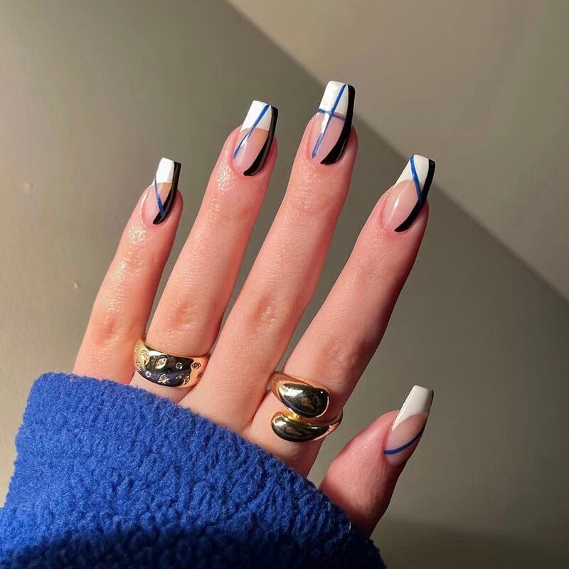 24pcs Coffin False Nails Glitter Rainbow Flowers Press on Nail Patch Short Manicure Nail Tips False Nail Acrylic Patch wholesale