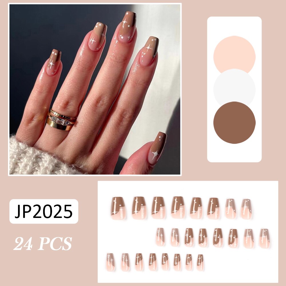 24pcs Coffin False Nails Glitter Rainbow Flowers Press on Nail Patch Short Manicure Nail Tips False Nail Acrylic Patch wholesale