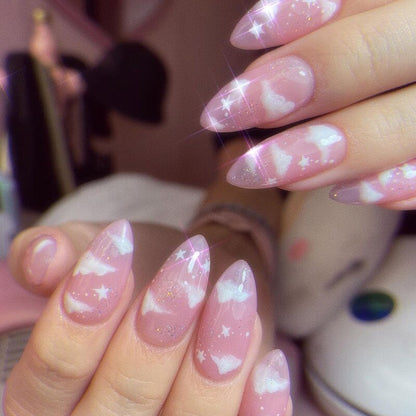 24pcs Cool y2k Style False Nails Fashion Glitter Star Design Press on Nail Patch Full Finished Wearable Artificial Nail Tips