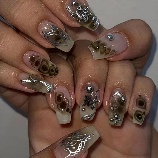 24pcs Cool y2k Style False Nails Fashion Glitter Star Design Press on Nail Patch Full Finished Wearable Artificial Nail Tips