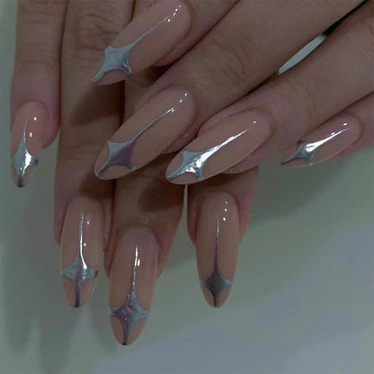 24pcs Cool y2k Style False Nails Fashion Glitter Star Design Press on Nail Patch Full Finished Wearable Artificial Nail Tips