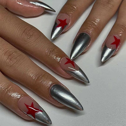 24pcs Cool y2k Style False Nails Fashion Glitter Star Design Press on Nail Patch Full Finished Wearable Artificial Nail Tips