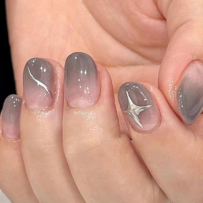24pcs Cool y2k Style False Nails Fashion Glitter Star Design Press on Nail Patch Full Finished Wearable Artificial Nail Tips