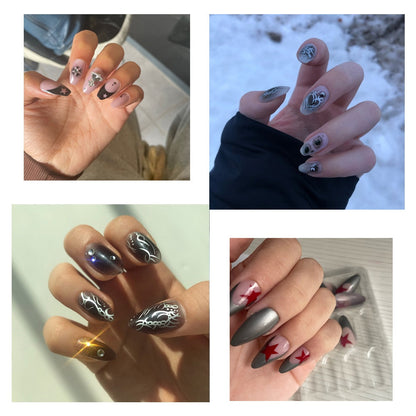 24pcs Cool y2k Style False Nails Fashion Glitter Star Design Press on Nail Patch Full Finished Wearable Artificial Nail Tips