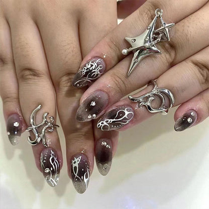 24pcs Cool y2k Style False Nails Fashion Glitter Star Design Press on Nail Patch Full Finished Wearable Artificial Nail Tips