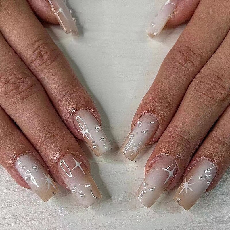 24pcs Cool y2k Style False Nails Fashion Glitter Star Design Press on Nail Patch Full Finished Wearable Artificial Nail Tips