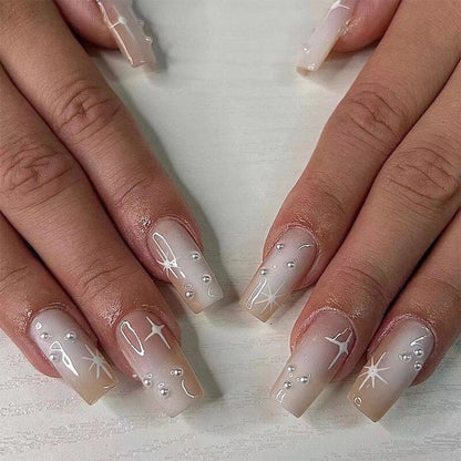 24pcs Cool y2k Style False Nails Fashion Glitter Star Design Press on Nail Patch Full Finished Wearable Artificial Nail Tips
