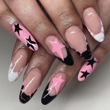 24pcs Cool y2k Style False Nails Fashion Glitter Star Design Press on Nail Patch Full Finished Wearable Artificial Nail Tips