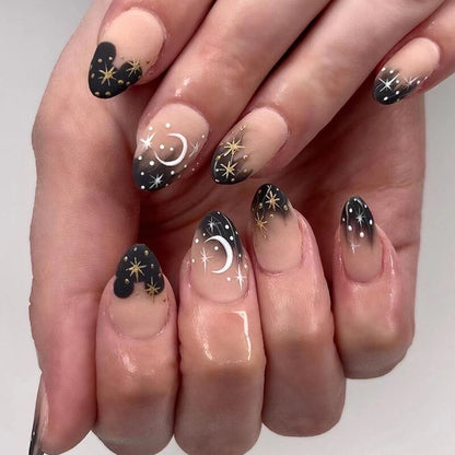 24pcs Cool y2k Style False Nails Fashion Glitter Star Design Press on Nail Patch Full Finished Wearable Artificial Nail Tips