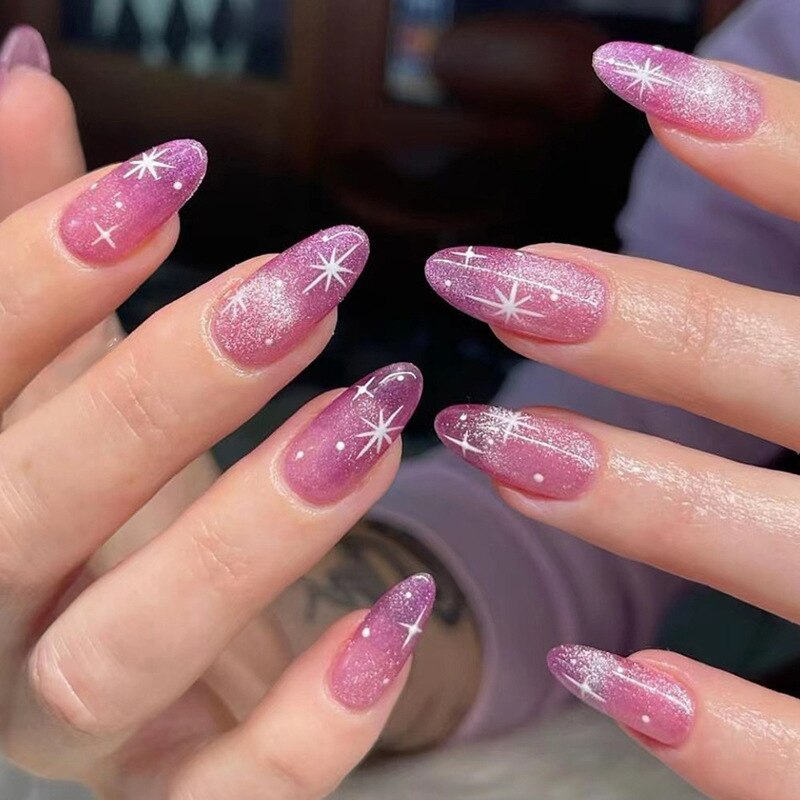 24pcs Cool y2k Style False Nails Fashion Glitter Star Design Press on Nail Patch Full Finished Wearable Artificial Nail Tips