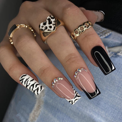 24pcs Cool y2k Style False Nails Fashion Glitter Star Design Press on Nail Patch Full Finished Wearable Artificial Nail Tips