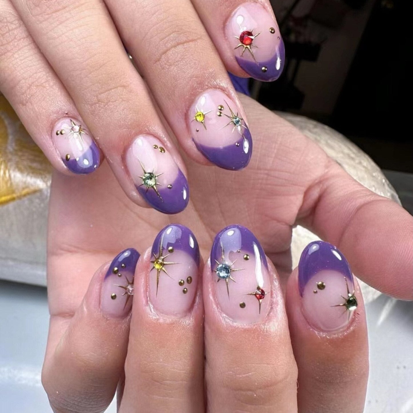 24pcs Cool y2k Style False Nails Fashion Glitter Star Design Press on Nail Patch Full Finished Wearable Artificial Nail Tips