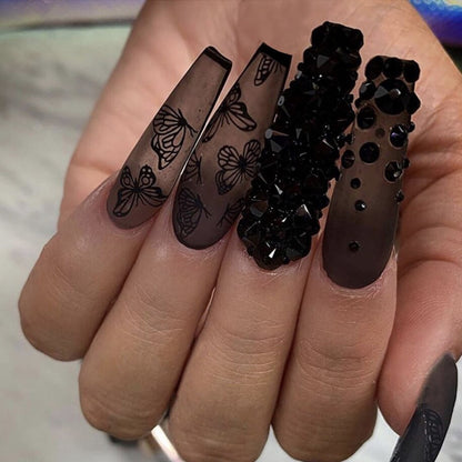 24pcs Detachable XL Ballerina flower artificial nails with designs Full Cover French fake nails set press on diamond false nails