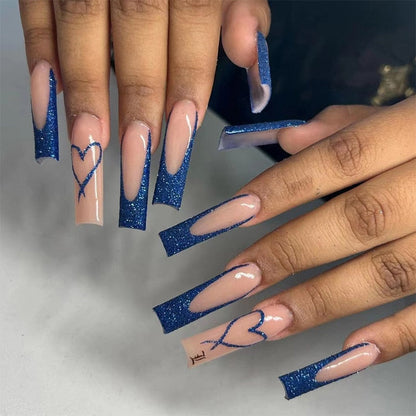 24pcs Detachable XL Ballerina flower artificial nails with designs Full Cover French fake nails set press on diamond false nails