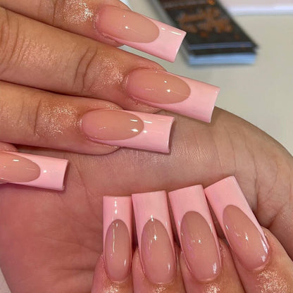 24pcs Detachable XL Ballerina flower artificial nails with designs Full Cover French fake nails set press on diamond false nails