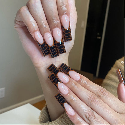 24pcs Detachable XL Ballerina flower artificial nails with designs Full Cover French fake nails set press on diamond false nails