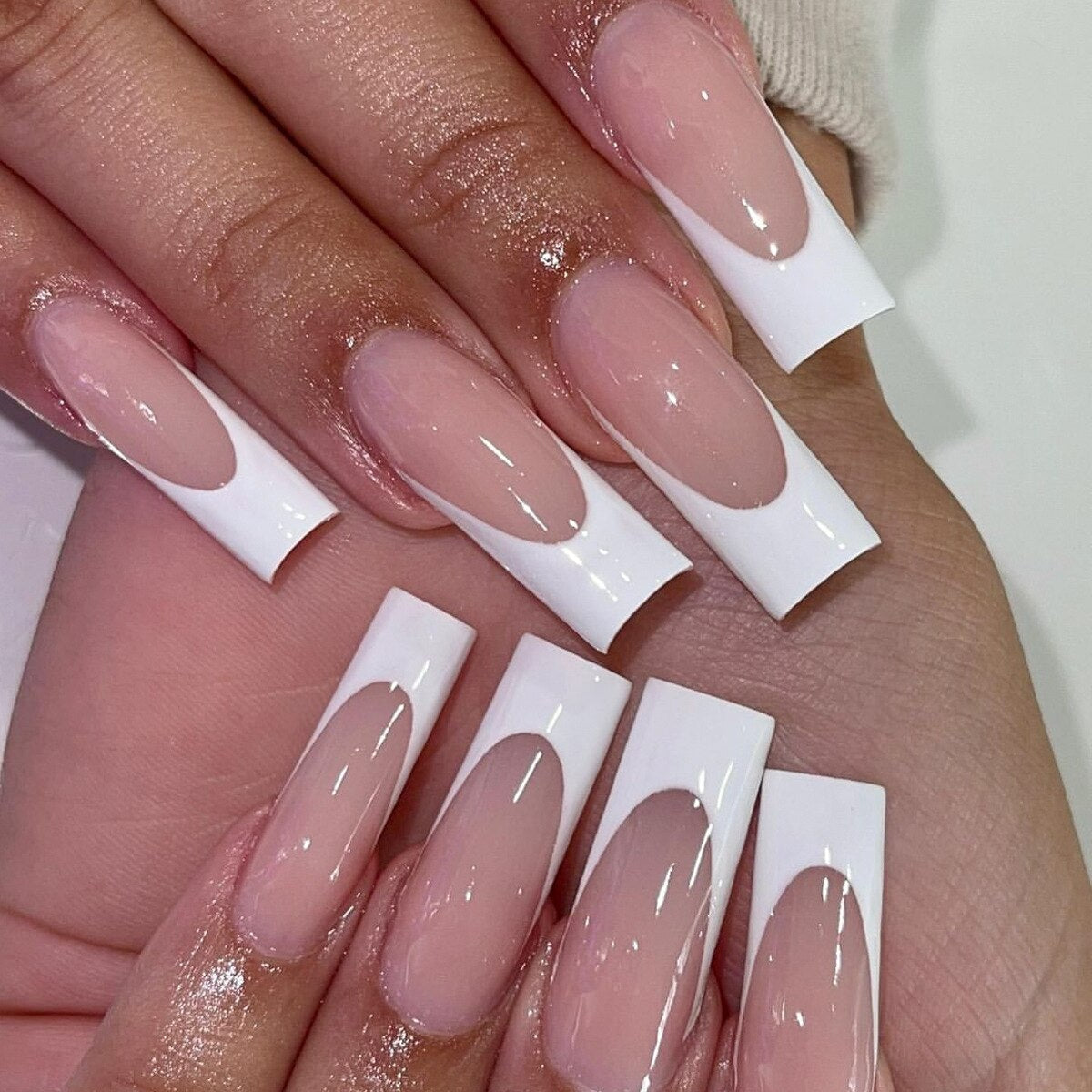 24pcs Detachable XL Ballerina flower artificial nails with designs Full Cover French fake nails set press on diamond false nails
