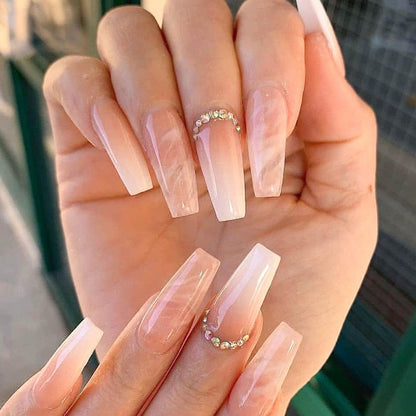 24pcs Detachable XL Ballerina flower artificial nails with designs Full Cover French fake nails set press on diamond false nails