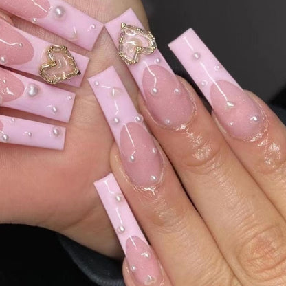 24pcs Detachable XL Ballerina flower artificial nails with designs Full Cover French fake nails set press on diamond false nails