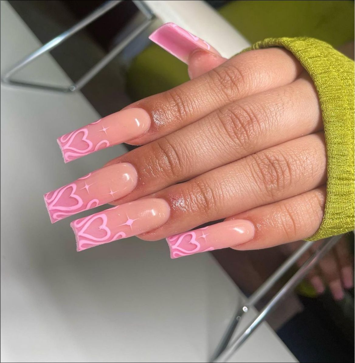24pcs Detachable XL Ballerina flower artificial nails with designs Full Cover French fake nails set press on diamond false nails