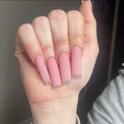 24pcs Detachable XL Ballerina flower artificial nails with designs Full Cover French fake nails set press on diamond false nails