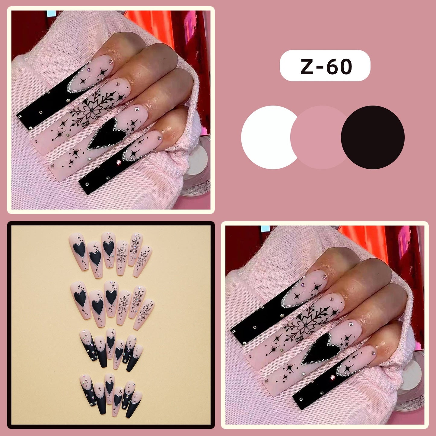 24pcs Detachable XL Ballerina flower artificial nails with designs Full Cover French fake nails set press on diamond false nails
