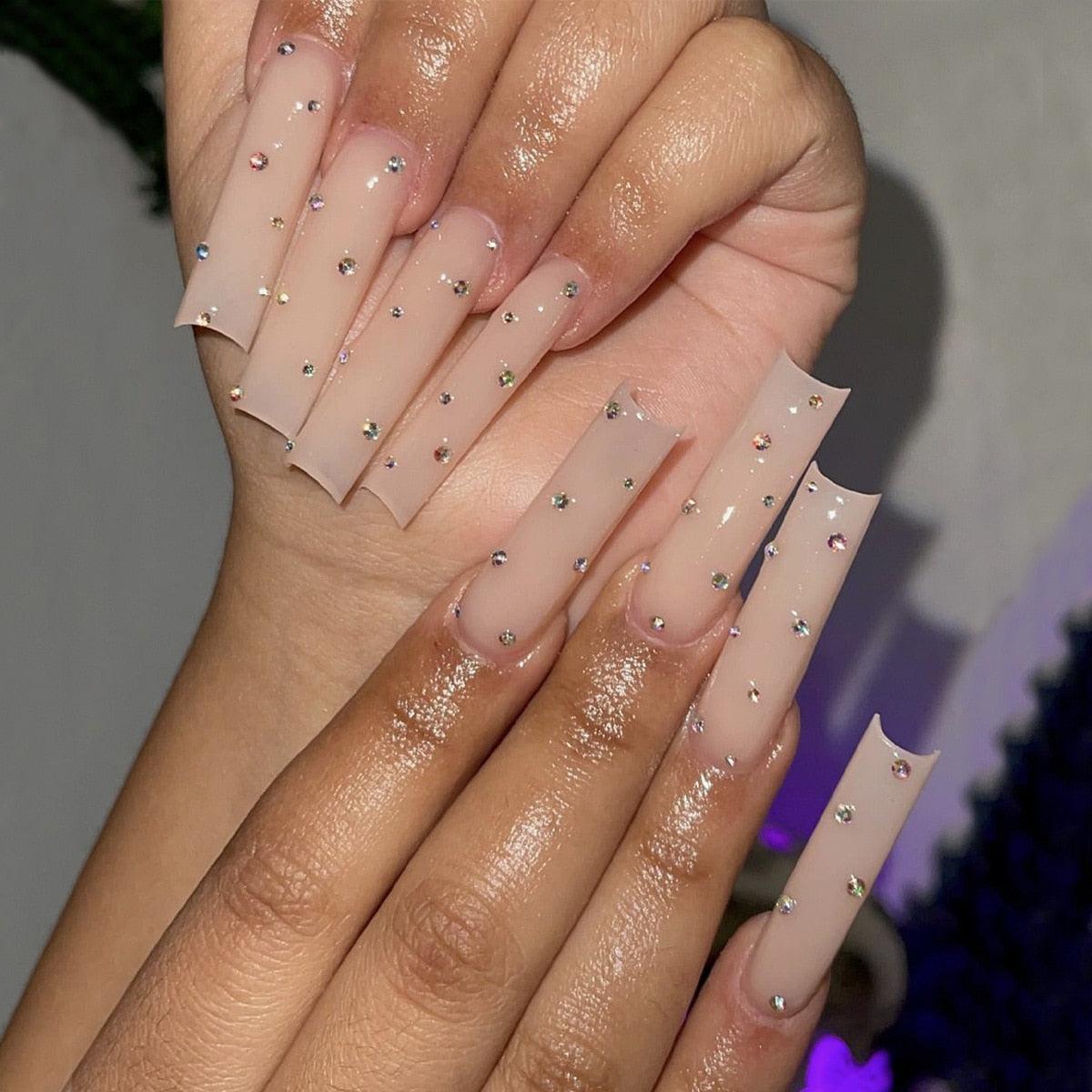 24pcs Detachable XL Ballerina flower artificial nails with designs Full Cover French fake nails set press on diamond false nails