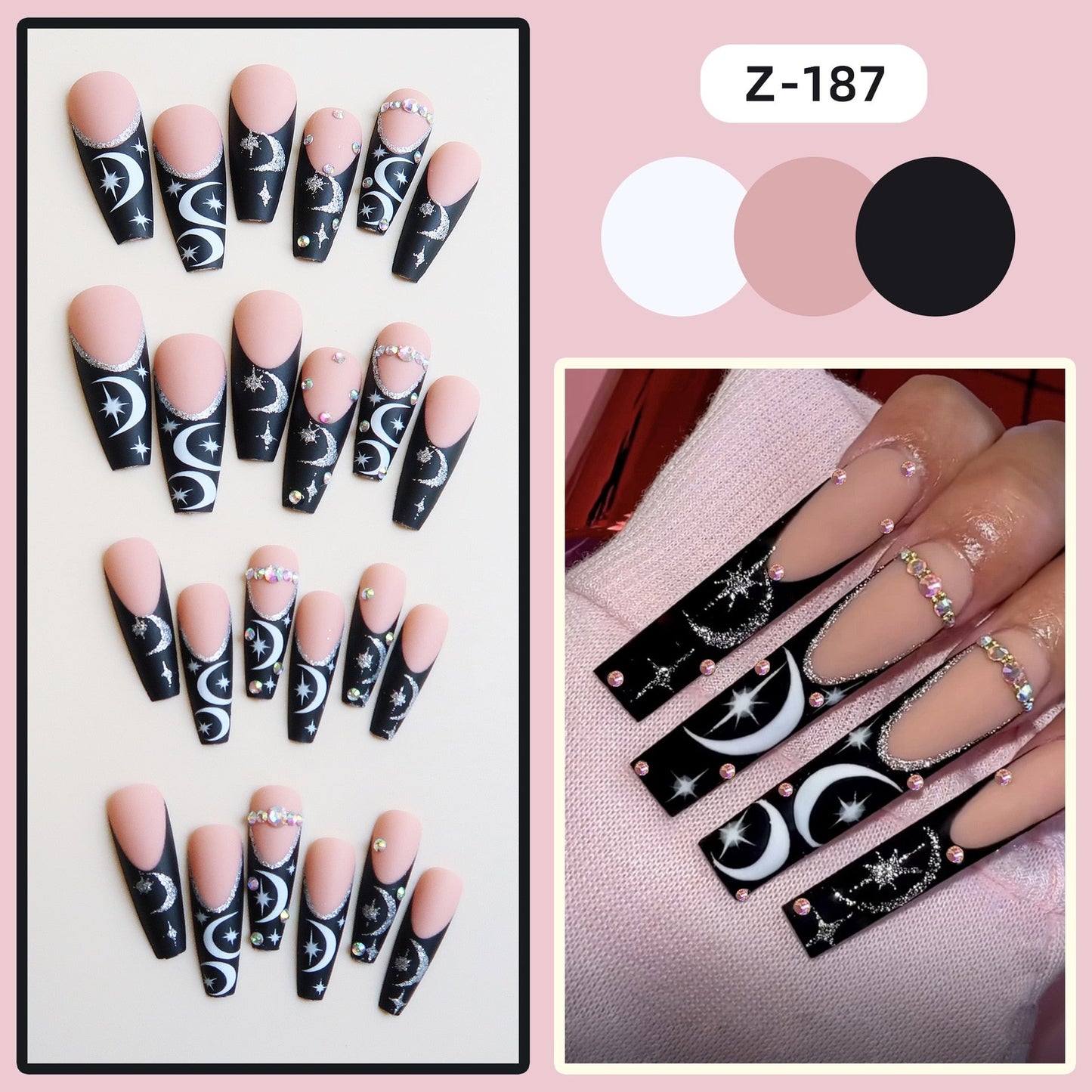 24pcs Detachable XL Ballerina flower artificial nails with designs Full Cover French fake nails set press on diamond false nails