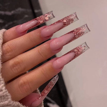 24pcs Detachable XL Ballerina flower artificial nails with designs Full Cover French fake nails set press on diamond false nails